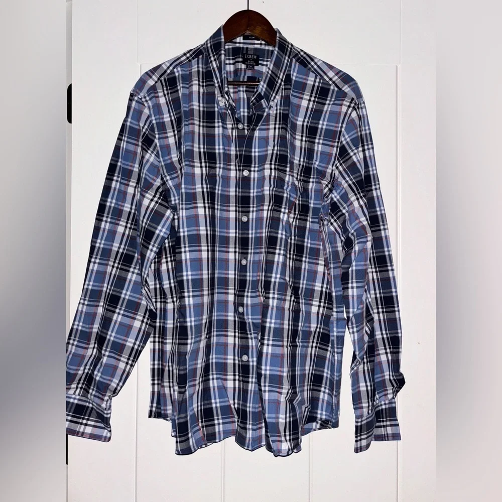 J. Crew Slim Fit Flex Washed Button Up Shirt Business Career Office Blue Men XXL